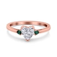 thumbnail image 1 of Rose Tone, Simulated Cubic Zirconia Size-6 Art Deco Heart Three Stone Wedding Bridal Ring Round Green Emerald CZ 925 Sterling Silver, 1 of 7