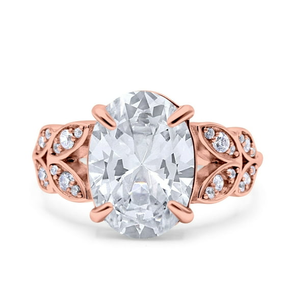 Rose Tone, Simulated Cubic Zirconia Size-6 Art Deco Oval Wedding Engagement Ring 925 Sterling Silver