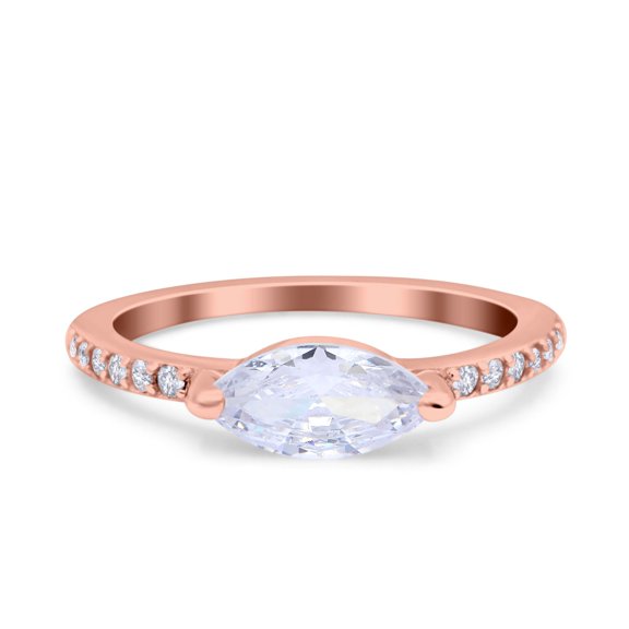 Rose Tone, Simulated Cubic Zirconia Size-6 Art Deco Wedding Bridal Ring Marquise 925 Sterling Silver