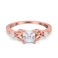 thumbnail image 1 of Rose Tone, Simulated Cubic Zirconia Size-6 Cushion Cut Celtic Art Deco Engagement Ring 925 Sterling Silver, 1 of 7