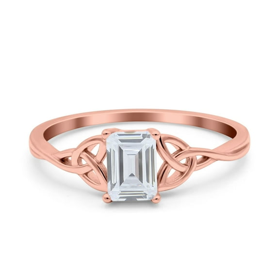 Rose Tone, Simulated Cubic Zirconia Size-6 Emerald Cut Wedding Engagement Ring 925 Sterling Silver