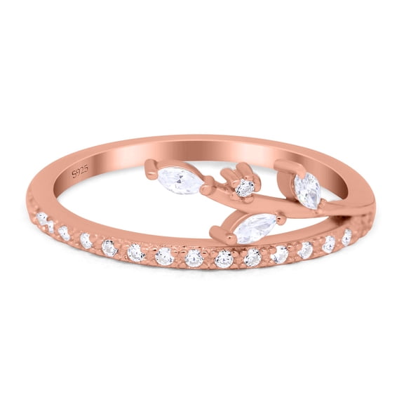 Rose Tone, Simulated Cubic Zirconia Size-6 Half Eternity Fashion Ring Marquise 925 Sterling Silver