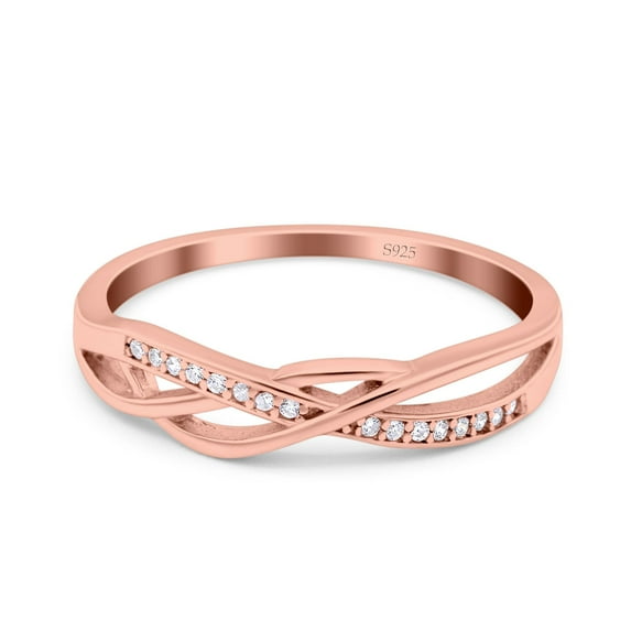 Rose Tone, Simulated Cubic Zirconia Size-6 Infinity Twisted Half Eternity Wedding Band Ring 925 Sterling Silver