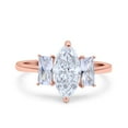 thumbnail image 1 of Rose Tone, Simulated Cubic Zirconia Size-6 Marquise Art Deco Emerald Cut Wedding Bridal Ring 925 Sterling Silver, 1 of 7