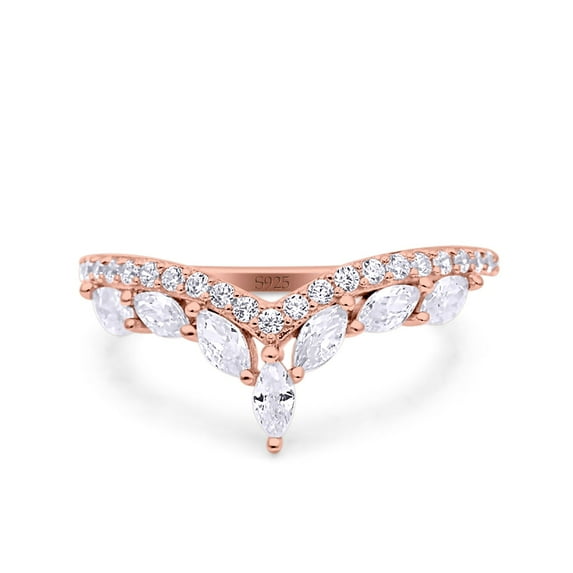 Rose Tone, Simulated Cubic Zirconia Size-6 Marquise Half Eternity Ring Wedding Engagement Band 925 Sterling Silver