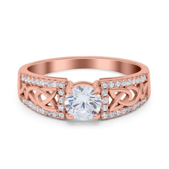 Rose Tone, Simulated Cubic Zirconia Size-6 Split Celtic Art Deco Engagement Ring 925 Sterling Silver