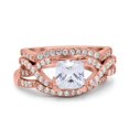 thumbnail image 1 of Rose Tone, Simulated Cubic Zirconia Size-6 Three Piece Infinity Shank Cushion Cut Art Deco Halo Engagement Ring 925 Sterling Silver, 1 of 7