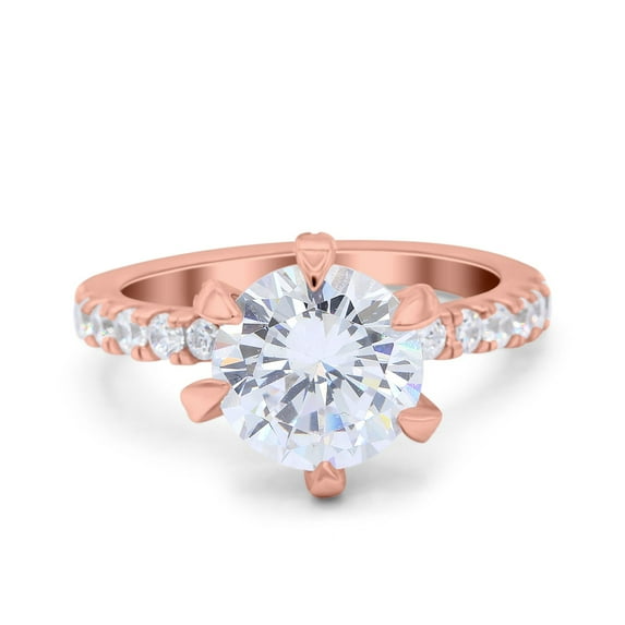 Rose Tone, Simulated Cubic Zirconia Size-6 Vintage Art Deco Wedding Engagement Bridal Ring 925 Sterling Silver