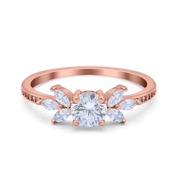 Rose Tone, Simulated Cubic Zirconia Size-7 Art Deco Engagement Ring Marquise 925 Sterling Silver