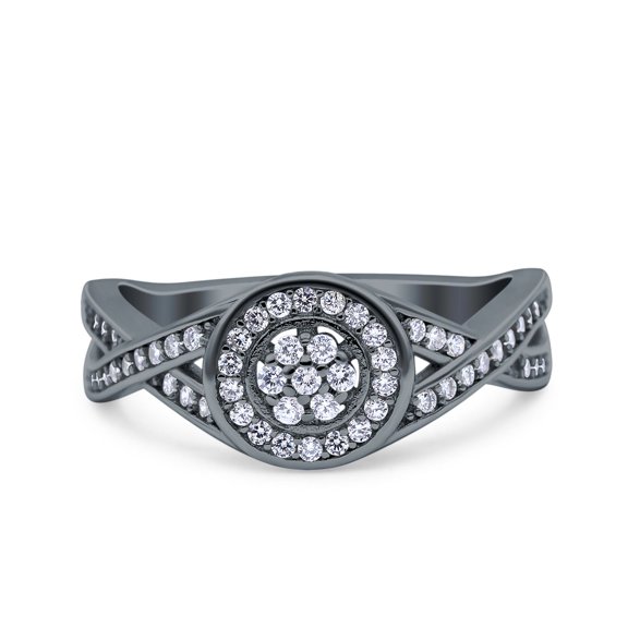 Rose Tone, Simulated Cubic Zirconia Size-7 Half Eternity Halo Art Deco Ring Wedding Engagement Infinity Band 925 Sterling Silver