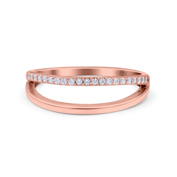 Rose Tone, Simulated Cubic Zirconia Size-7 Half Eternity Ring Wedding Engagement Band 925 Sterling Silver