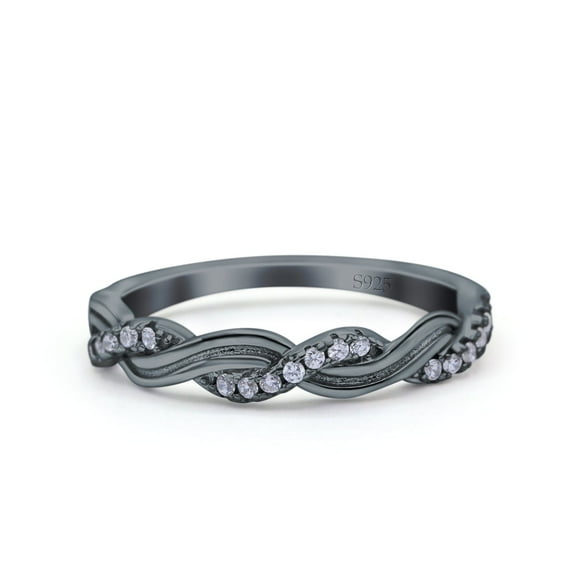 Rose Tone, Simulated Cubic Zirconia Size-7 Half Eternity Rope Ring Wedding Engagement Band 925 Sterling Silver