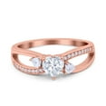 thumbnail image 1 of Rose Tone, Simulated Cubic Zirconia Size-7 Heart Three Stone Art Deco Engagement Bridal Promise Ring 925 Sterling Silver, 1 of 7