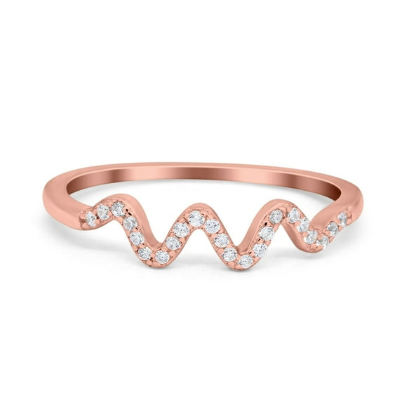 Rose Tone, Simulated Cubic Zirconia Size-7 New Wave Band Ring Round Cut 925 Sterling Silver