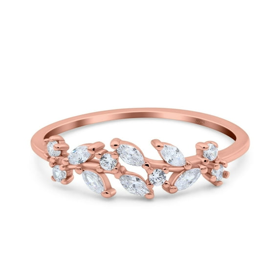 Rose Tone, Simulated Cubic Zirconia Size-7 Petite Dainty Marquise Eternity Ring Wedding Engagement Ring 925 Sterling Silver