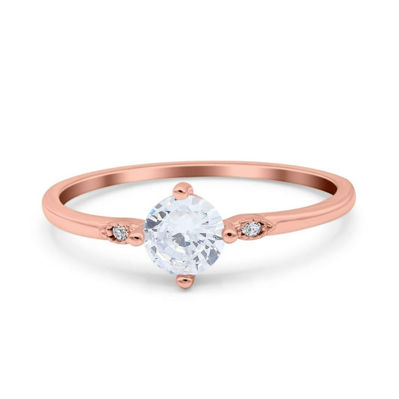 Rose Tone, Simulated Cubic Zirconia Size-7 Three Stone Vintage Art Deco Engagement Bridal Ring 925 Sterling Silver