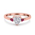 thumbnail image 1 of Rose Tone, Simulated Cubic Zirconia Size-8 Art Deco Heart Three Stone Wedding Bridal Ring Round Ruby CZ 925 Sterling Silver, 1 of 7