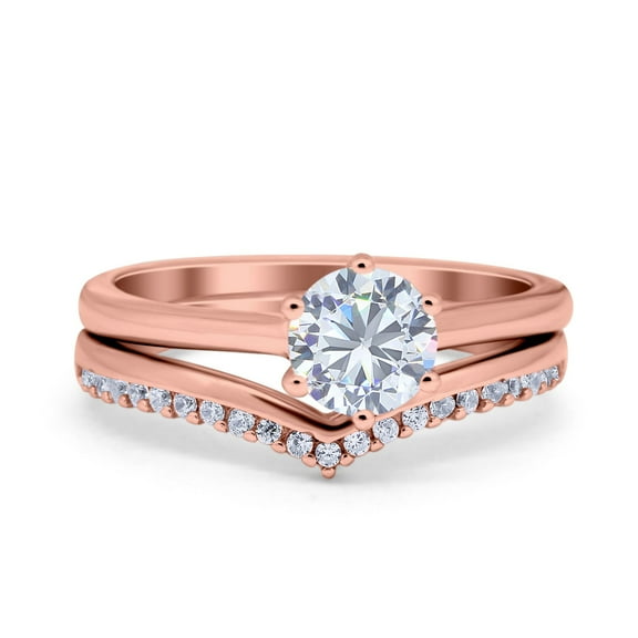Rose Tone, Simulated Cubic Zirconia Size-8 Half Eternity Wedding Engagement Ring Band 925 Sterling Silver