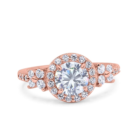 Rose Tone, Simulated Cubic Zirconia Size-8 Halo Art Deco Wedding Engagement Bridal Ring 925 Sterling Silver