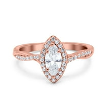 Rose Tone, Simulated Cubic Zirconia Size-8 Infinity Twist Halo Marquise Art Deco Vintage Engagement Wedding Bridal Ring 925 Sterling Silver