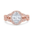 thumbnail image 1 of Rose Tone, Simulated Cubic Zirconia Size-8 Infinity Twisted Shank Art Deco Halo Oval Wedding Engagement Ring 925 Sterling Silver, 1 of 7
