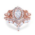 thumbnail image 1 of Rose Tone, Simulated Cubic Zirconia Size-8 Marquise Art Deco Wedding Engagement Bridal Two Piece Ring Band Oval Accent Vintage 925 Sterling Silver, 1 of 7