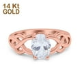 thumbnail image 1 of Rose Tone, Simulated Cubic Zirconia Size-8 Oval Solitaire Celtic Wedding Engagement Ring Vintage 925 Sterling Silver, 1 of 7