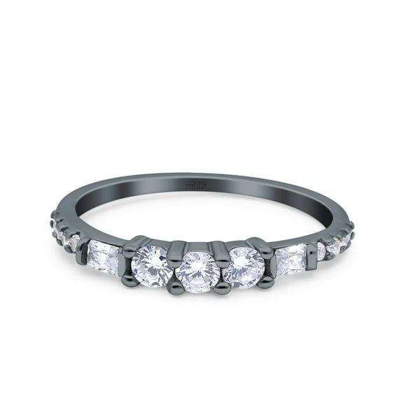 Rose Tone, Simulated Cubic Zirconia Size-8 Simple Band Wedding Ring Baguette CZ 925 Sterling Silver