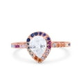 thumbnail image 1 of Rose Tone, Simulated Cubic Zirconia Size-8 Teardrop Pear Art Deco Halo New Design Multi Color Wedding Bridal Ring 925 Sterling Silver, 1 of 7