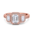 thumbnail image 1 of Rose Tone, Simulated Cubic Zirconia Size-8 Three Stone Emerald Cut Halo Art Deco Engagement Ring 925 Sterling Silver, 1 of 7