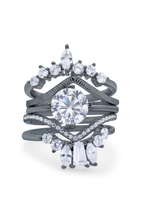 Rose Tone, Simulated Cubic Zirconia Size-8 Trio Set Wedding Ring Three Piece Bridal Set Marquise 925 Sterling Silver