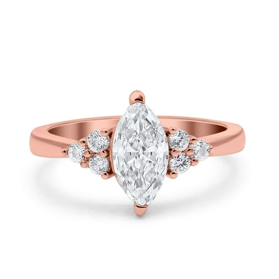 Rose Tone, Simulated Cubic Zirconia Size-8 Vintage Art Deco Marquise Wedding Engagement Bridal Ring 925 Sterling Silver