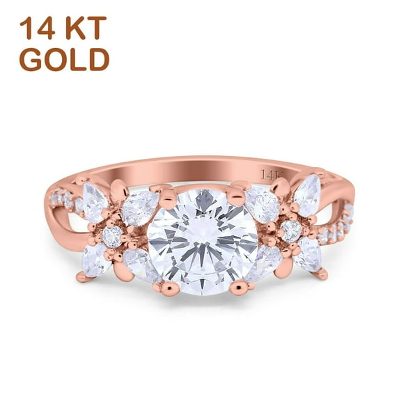 Rose Tone, Simulated Cubic Zirconia Size-9 Art Deco Wedding Engagement Bridal Ring Pear CZ 925 Sterling Silver