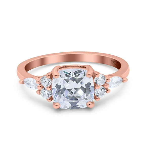 Rose Tone, Simulated Cubic Zirconia Size-9 Cushion Cut Marquise Art Deco Engagement Wedding Bridal Ring 925 Sterling Silver