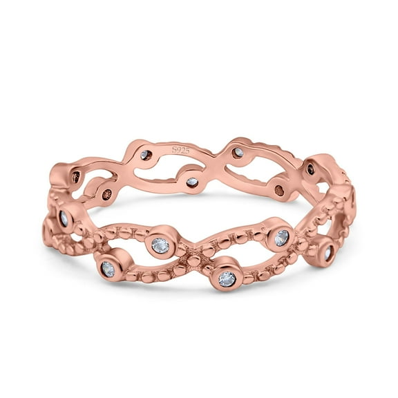 Rose Tone, Simulated Cubic Zirconia Size-9 Eternity Band Engagement Wedding Ring 925 Sterling Silver