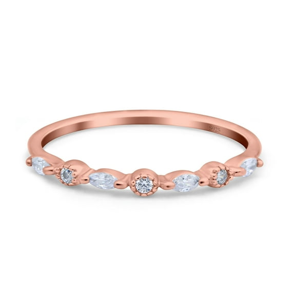 Rose Tone, Simulated Cubic Zirconia Size-9 Half Eternity Marquise Band Wedding Ring 925 Sterling Silver