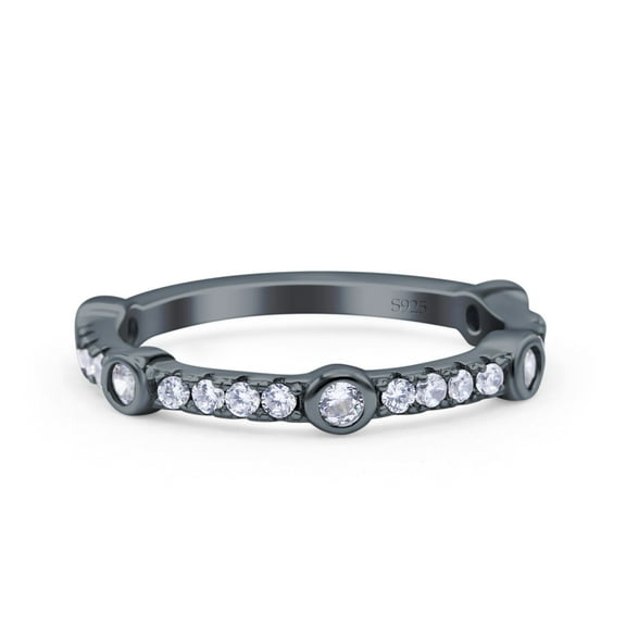 Rose Tone, Simulated Cubic Zirconia Size-9 Half Eternity Ring Wedding Engagement Band 925 Sterling Silver