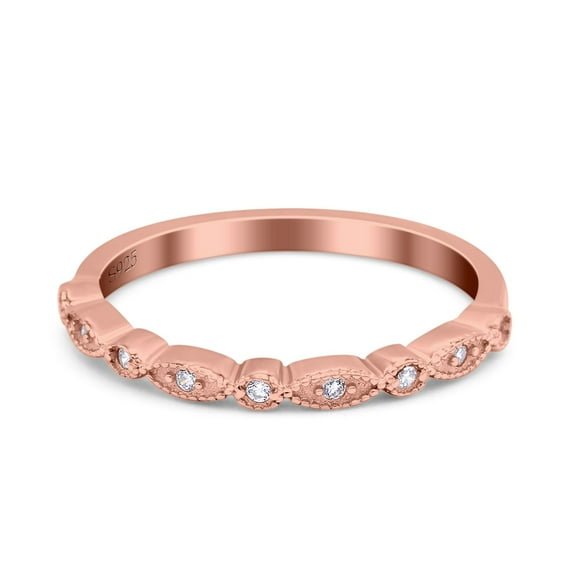 Rose Tone, Simulated Cubic Zirconia Size-9 Half Eternity Wedding Band Ring Marquise CZ 925 Sterling Silver
