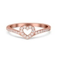 thumbnail image 1 of Rose Tone, Simulated Cubic Zirconia Size-9 Heart Petite Dainty V Chevron Midi Thumb Ring Promsie Band 925 Sterling Silver, 1 of 7