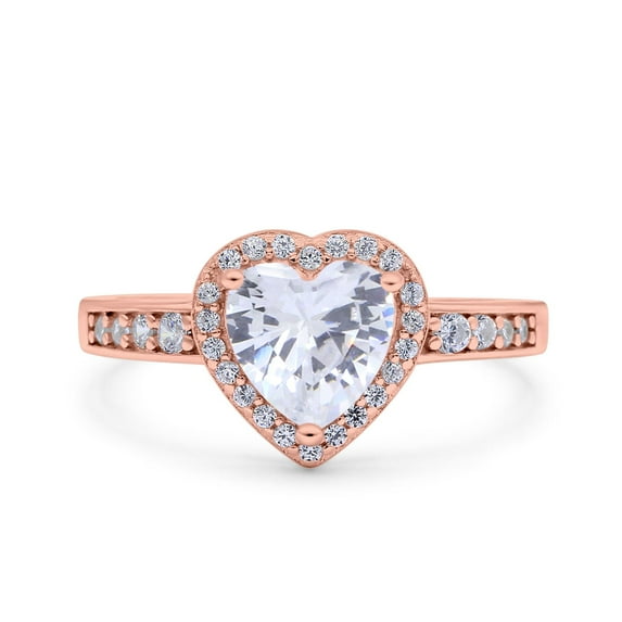 Rose Tone, Simulated Cubic Zirconia Size-9 Heart Promise Ring Halo Heart Round 925 Sterling Silver