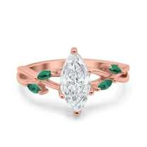 Rose Tone, Simulated Cubic Zirconia Size-9 Infinity Twist Green Emerald Marquise Art Deco Engagement Wedding Bridal Ring 925 Sterling Silver