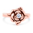 thumbnail image 1 of Rose Tone, Simulated Cubic Zirconia Size-9 Rose Flower Ring Round Shape 925 Sterling Silver, 1 of 7