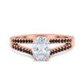 thumbnail image 1 of Rose Tone, Simulated Cubic Zirconia Size-9 Split Shank Halo Oval Wedding Engagement Ring Round Black CZ 925 Sterling Silver, 1 of 7