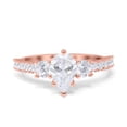 thumbnail image 1 of Rose Tone, Simulated Cubic Zirconia Size-9 Teardrop Pear Art Deco Three Stone Accent Engagement Ring 925 Sterling Silver, 1 of 7