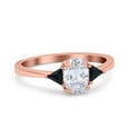 thumbnail image 1 of Rose Tone, Simulated Cubic Zirconia Size-9 Vintage Art Deco Oval Wedding Engagement Bridal Ring Triangle Black 925 Sterling Silver, 1 of 7