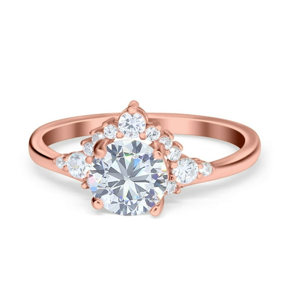 Rose Tone, Simulated Cubic Zirconia Size-9 Vintage Round Wedding Engagement Ring 925 Sterling Silver