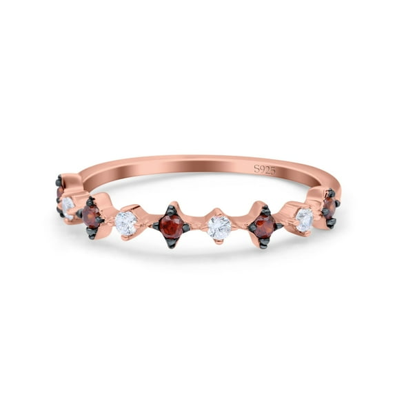 Rose Tone, Simulated Garnet Cubic Zirconia Size-10 Half Eternity Ring Wedding Engagement Band 925 Sterling Silver