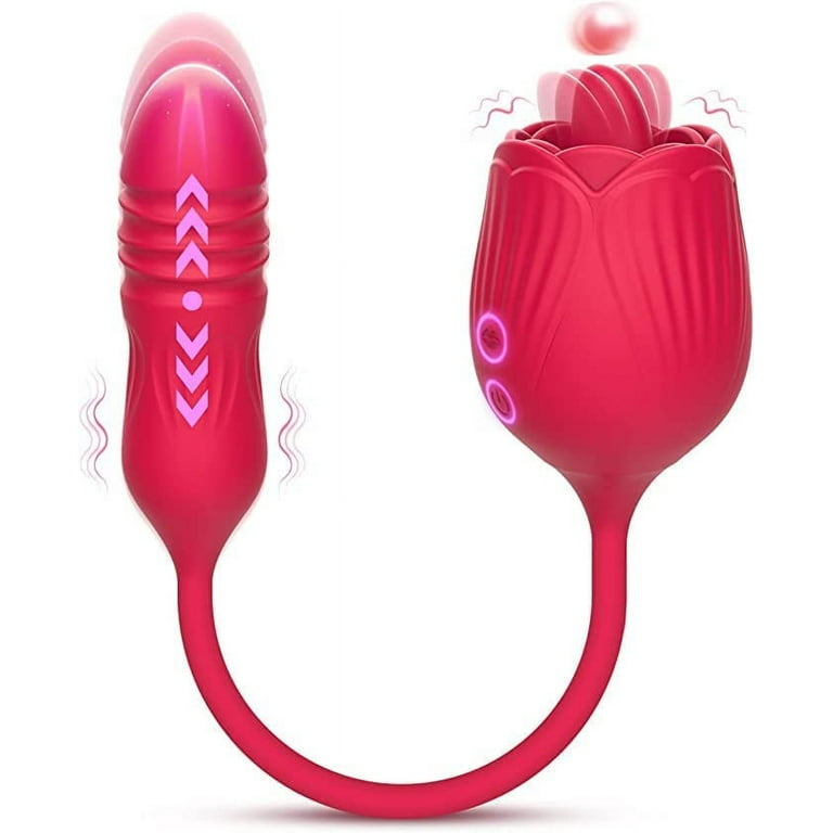 Rose Shape Tongue Licking Vibrator 2 in 1 Silicone Sex Toy G-spot