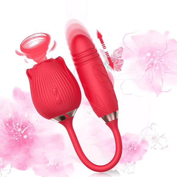 Rose Toy for Women - 2 in 1 Vibrator and Adult Sex Toys with Vibrating Egg, G Spot Clitoral Sex Accessories for Adults Couples, Red