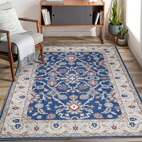 Rose Traditional Navy Area Rug Rectangle 2' x 3' Rectangle